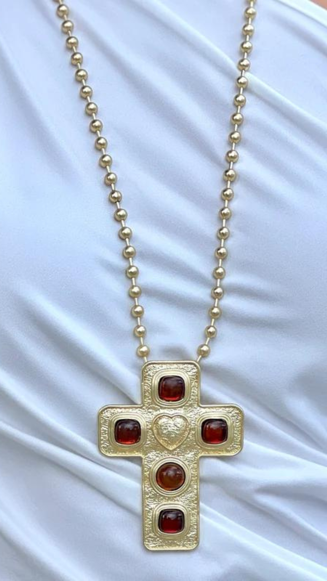 Amber Cross Gold Necklace