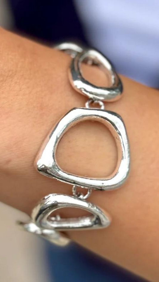 Multi Shape Long Silver Bracelet